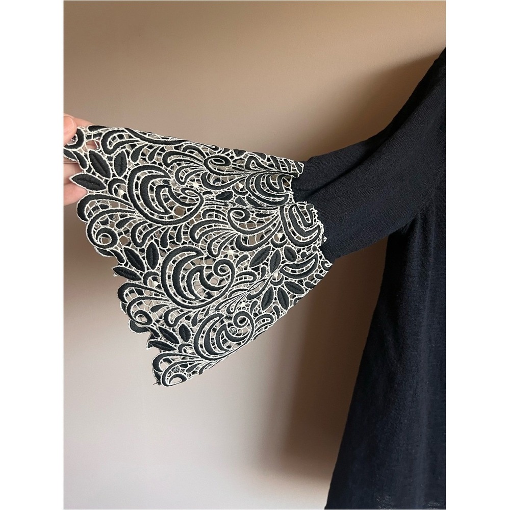 Romantic Dark Boho Lace Bell Sleeve Linen Blend Lagenlook Feminine Cardigan